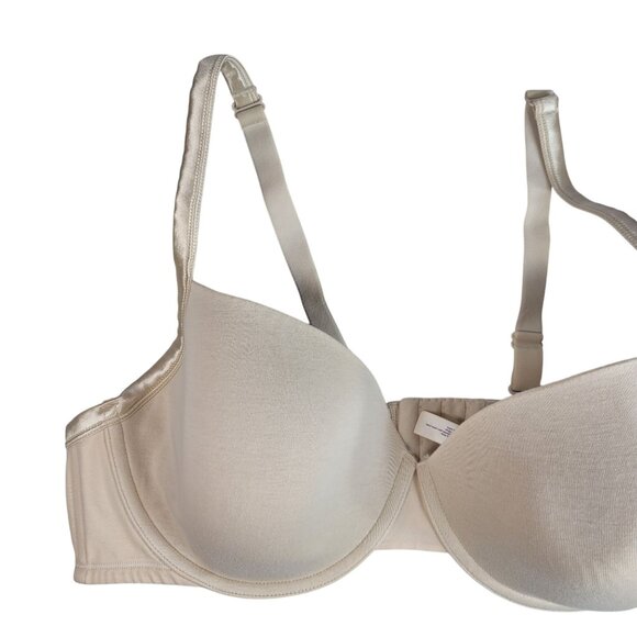 Cacique Plunge T Shirt Bra Tan 46D Seamless Adj Strap Satin Straps Lightly Lined - Picture 2 of 9